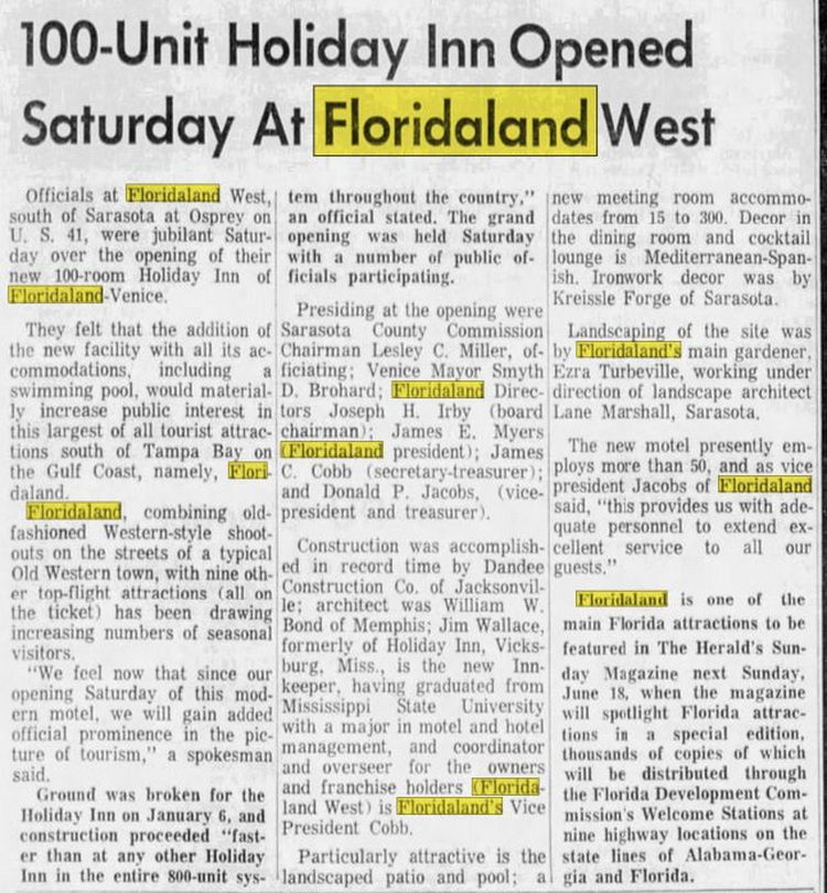 Floridaland - Jun 1967 Holiday Inn Added (newer photo)